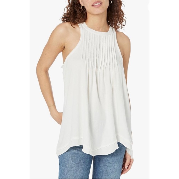 Free People White Pleated  Go to Town Tank Top - Picture 1 of 4